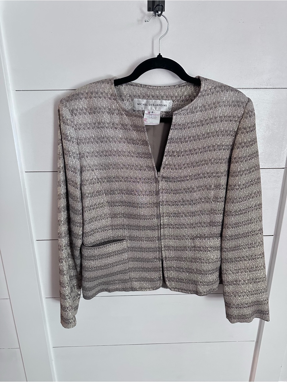 Micheal DesJardins 8 grey metallic stripe front zip old money Can made blazer - Picture 2 of 16